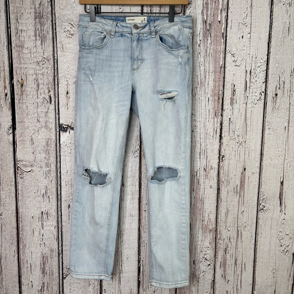 Garage Girlfriend Jeans Size 3 Juniors Light Wash Denim Distressed Mid Rise